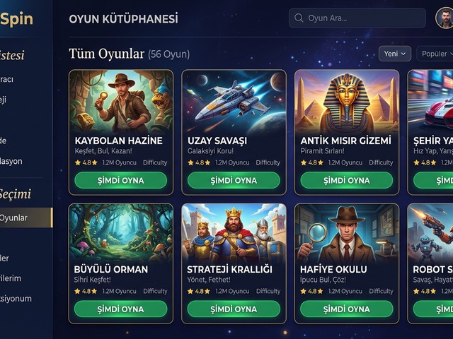 OnlySpin platform arayüzü oyun seçim ve mod listesi ekranı
